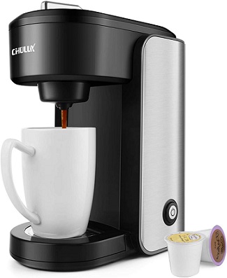 CHULUX Upgrade Single Serve Coffee Maker, 12oz Fast Brewing Machine Brewer Compatible with Pods & Reusable Filter